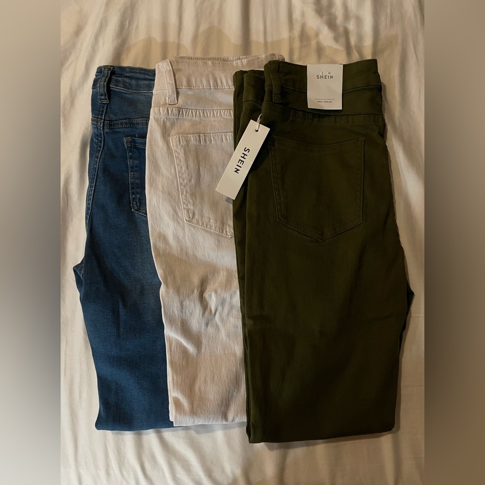 SHEIN Pants Lot of 3 Jeans - Green - Blue - White - Medium Size 6 Skinny